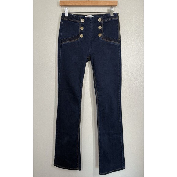 Morgan De Toi Dark Wash Gold Button Jeans Womens Size EU 38 (6) Designer Denim - Picture 1 of 13